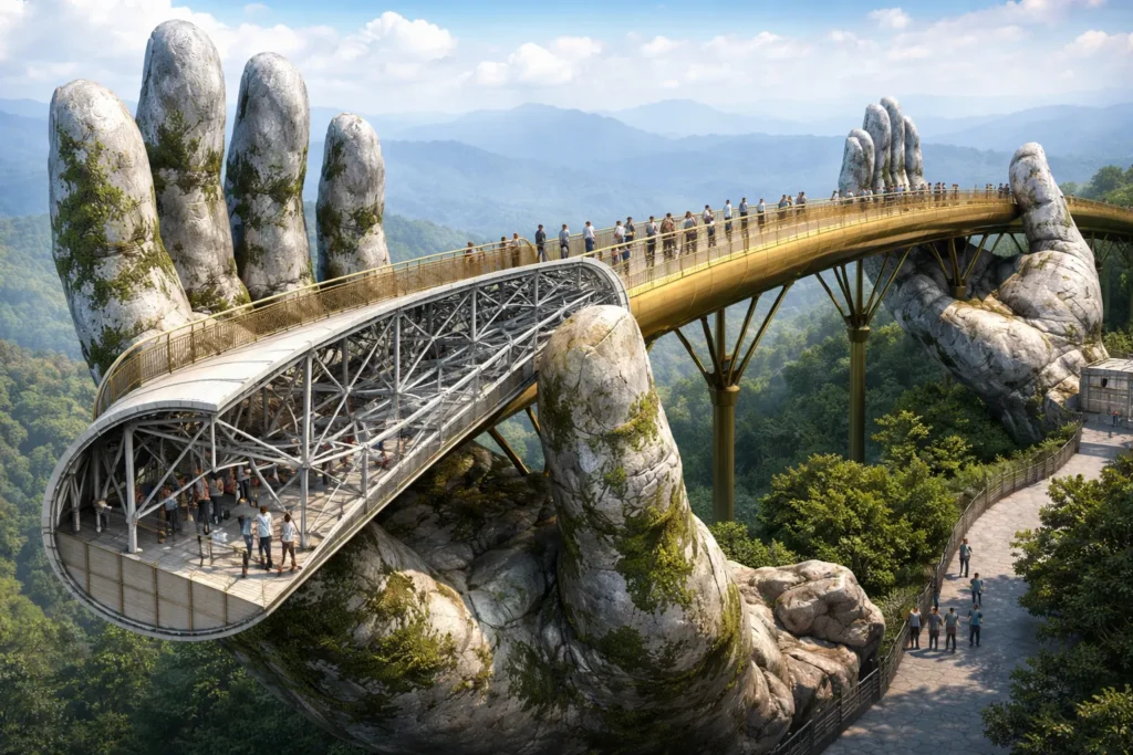 The Engineering Genius Behind Vietnam’s Famous Hand-Held Golden Bridge Structure